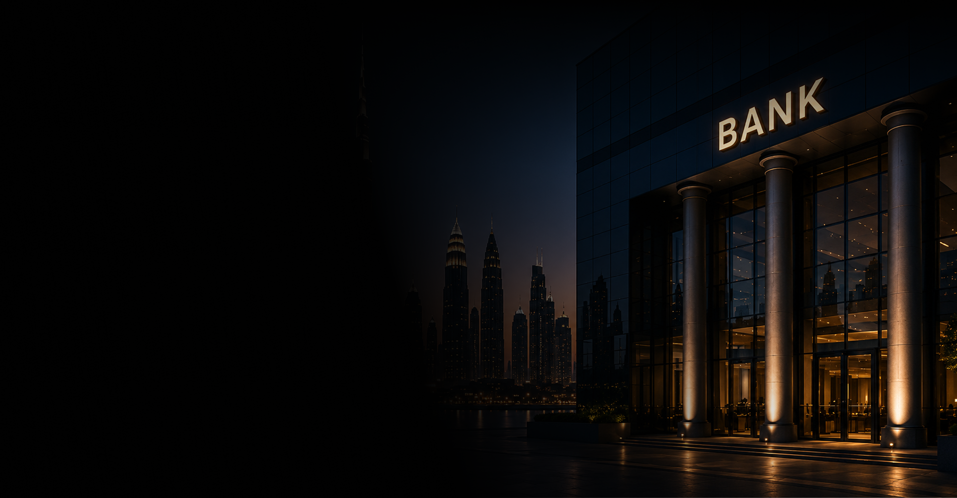 Bank office tower at night in Dubai